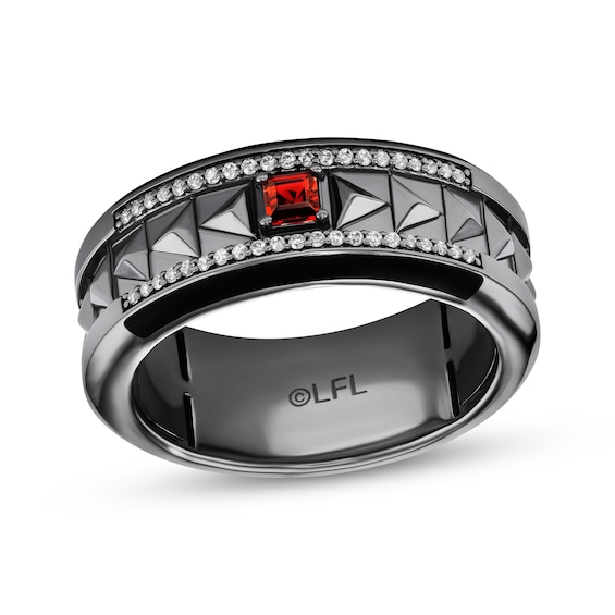 Star Wars Darth Vader Men's Square-Cut Garnet & Diamond Ring 1/8 ct tw Black Rhodium-Plated Sterling Silver