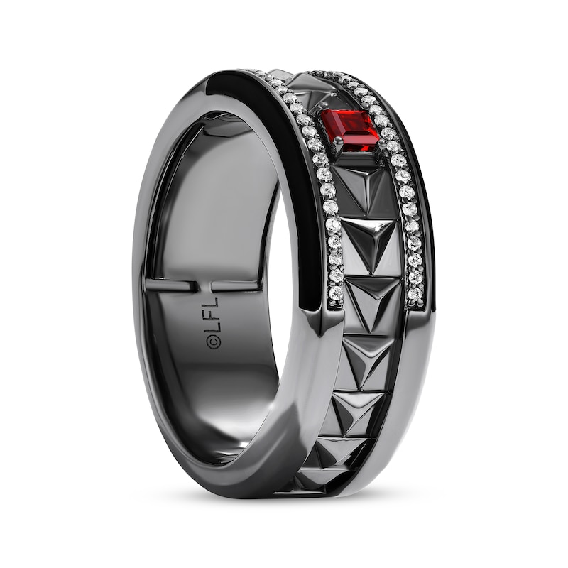 Main Image 2 of Star Wars Darth Vader Men's Square-Cut Garnet & Diamond Ring 1/8 ct tw Black Rhodium-Plated Sterling Silver