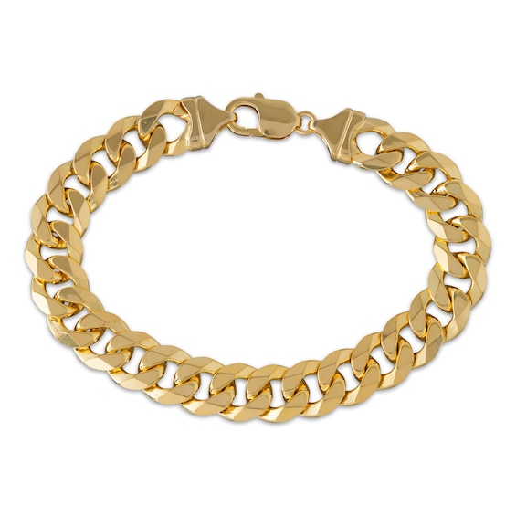 12.2mm Diamond-Cut Curb Chain Bracelet Solid 10K Yellow Gold 8.75"