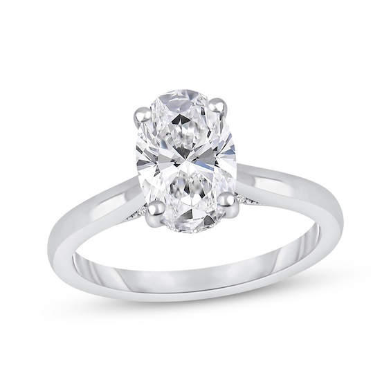 Now + Forever Lab-Grown Diamonds Oval-Cut Solitaire Hidden Halo Engagement Ring 2-1/5 ct tw 14K White Gold (F/SI2)