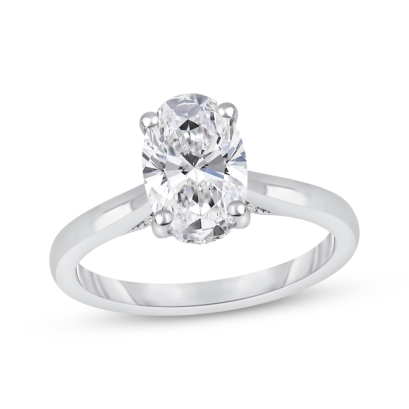 Main Image 1 of Now + Forever Lab-Grown Diamonds Oval-Cut Solitaire Hidden Halo Engagement Ring 2-1/5 ct tw 14K White Gold (F/SI2)