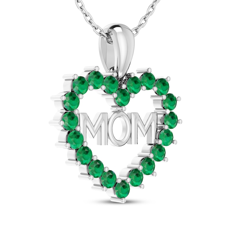 Main Image 2 of Lab-Created Emerald Heart "Mom" Necklace Sterling Silver 18"