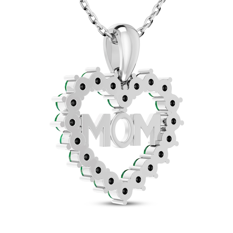 Main Image 3 of Lab-Created Emerald Heart "Mom" Necklace Sterling Silver 18"
