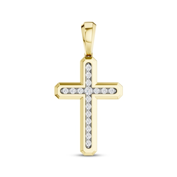 KAY Lab-Grown Diamonds Men's Cross Necklace Charm 1/2 ct tw 10K Yellow Gold