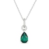 Thumbnail Image 1 of Pear-Shaped Lab-Created Emerald & White Lab-Created Sapphire Drop Necklace Sterling Silver 18"