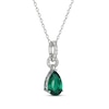 Thumbnail Image 2 of Pear-Shaped Lab-Created Emerald & White Lab-Created Sapphire Drop Necklace Sterling Silver 18"