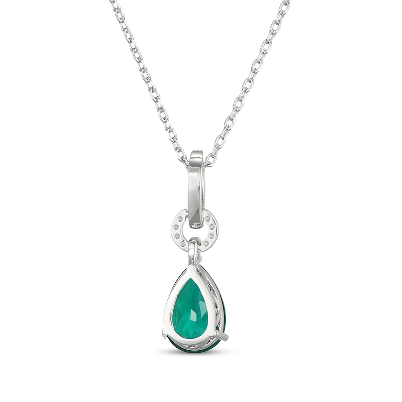 Main Image 3 of Pear-Shaped Lab-Created Emerald & White Lab-Created Sapphire Drop Necklace Sterling Silver 18"