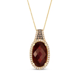 Le Vian Oval-Cut Garnet Halo Necklace 3/4 ct tw Diamonds 14K Honey Gold 19"