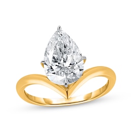 Now + Forever Lab-Grown Diamonds Certified Pear-Shaped Chevron Solitaire Engagement Ring 3 ct tw 14K Yellow Gold (F/VS2)