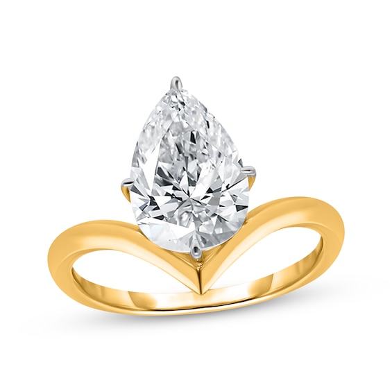 Now + Forever Lab-Grown Diamonds Certified Pear-Shaped Chevron Solitaire Engagement Ring 3 ct tw 14K Yellow Gold (F/VS2)