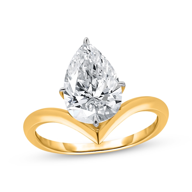 Main Image 1 of Now + Forever Lab-Grown Diamonds Certified Pear-Shaped Chevron Solitaire Engagement Ring 3 ct tw 14K Yellow Gold (F/VS2)