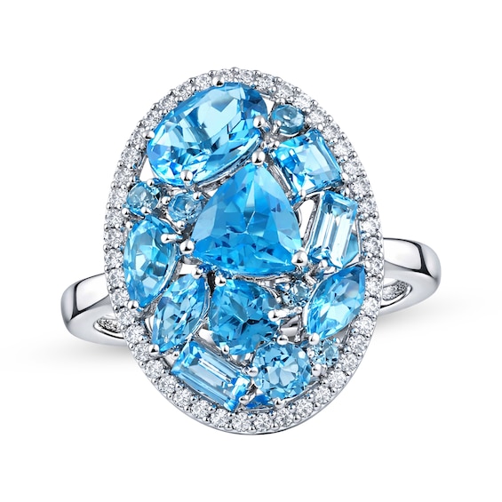 Multi-Shape Swiss Blue Topaz & White Lab-Created Sapphire Statement Ring Sterling Silver
