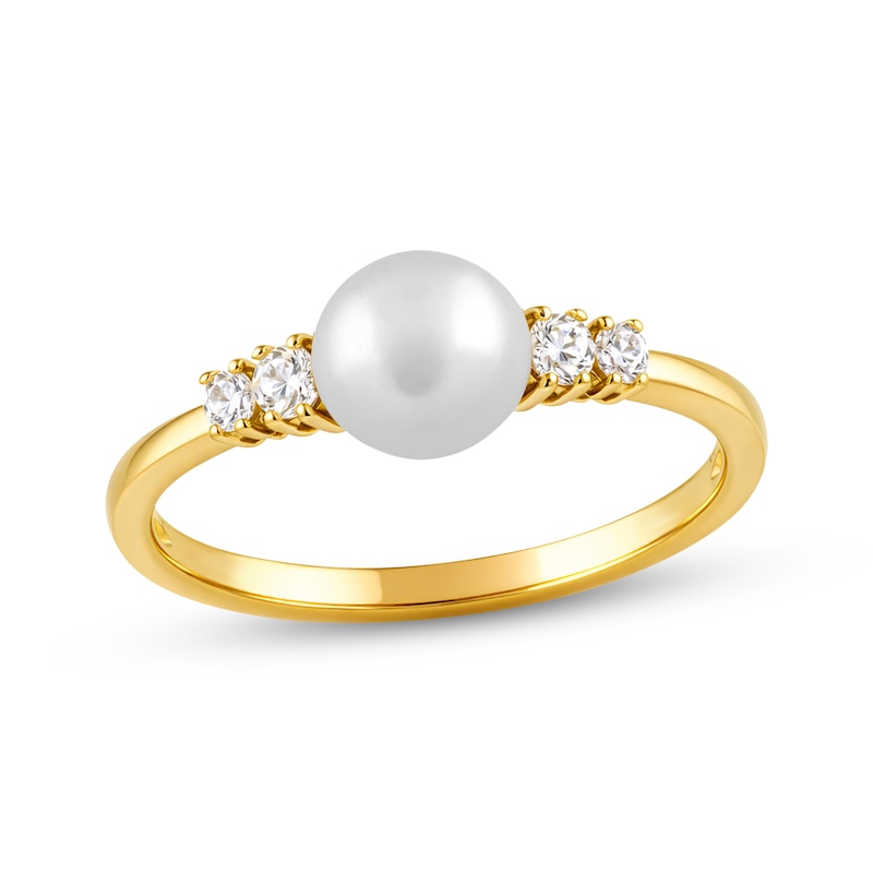 Main Image 1 of KAY Lab-Grown Diamonds Cultured Pearl Ring 1/10 ct tw 10K Yellow Gold