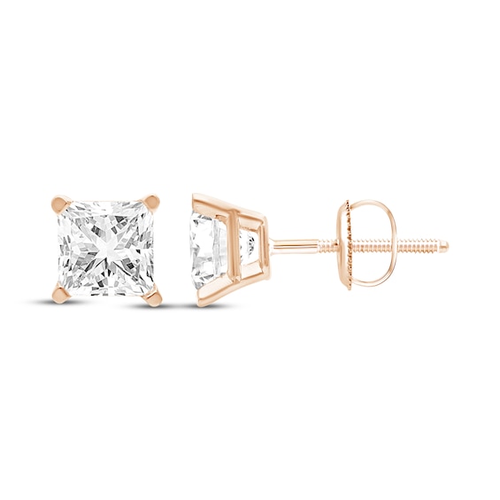 KAY Lab-Grown Diamonds Certified Princess-Cut Solitaire Stud Earrings 1-1/2 ct tw 14K Rose Gold (F/VS2)