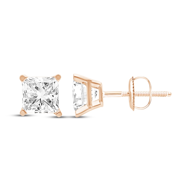 Main Image 1 of KAY Lab-Grown Diamonds Certified Princess-Cut Solitaire Stud Earrings 1-1/2 ct tw 14K Rose Gold (F/VS2)