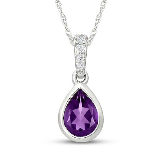 Pear-Shaped Amethyst & White Lab-Created Sapphire Necklace Sterling Silver 18"