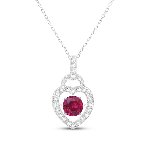 Unstoppable Love Lab-Created Ruby & Lab-Grown Diamond Heart Lock Necklace 1/3 ct tw Sterling Silver 18"