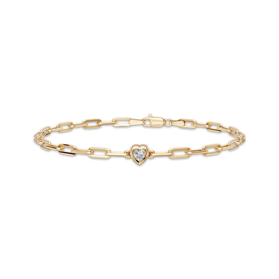 KAY Lab-Grown Diamonds Heart-Shaped Solitaire Chain Bracelet 1/4 ct tw 18K Yellow Gold-Plated Sterling Silver (F/VS2) 7"