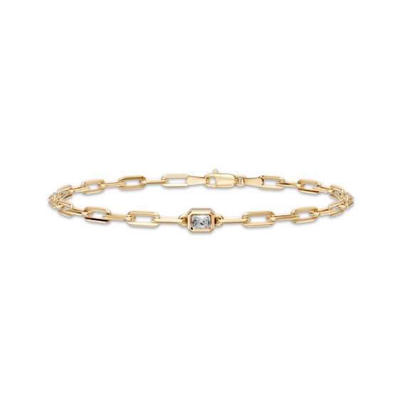KAY Lab-Grown Diamonds Emerald-Cut Solitaire Chain Bracelet 1/4 ct tw 18K Yellow Gold-Plated Sterling Silver (F/VS2) 7"