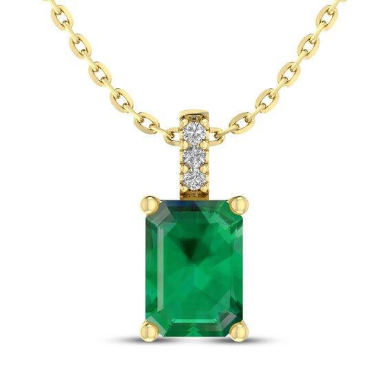 Natural Precious Gemstones by KAY Octagon-Cut Emerald & Diamond Accent Necklace 10K Yellow Gold 18"