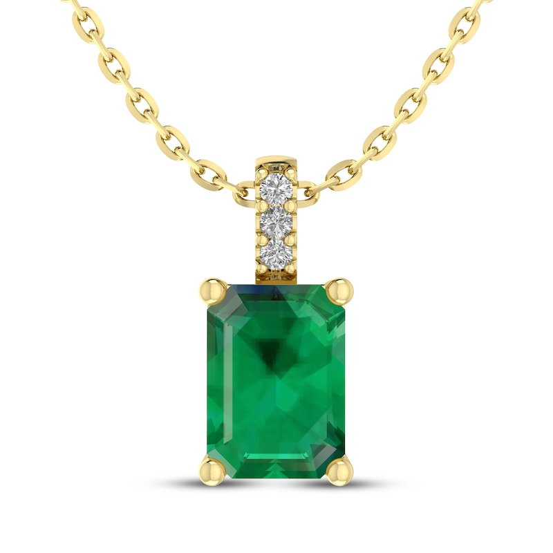 Main Image 1 of Natural Precious Gemstones by KAY Octagon-Cut Emerald & Diamond Accent Necklace 10K Yellow Gold 18"