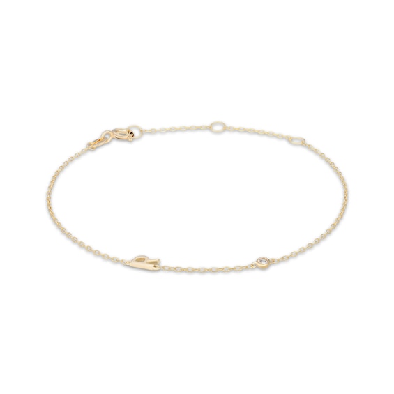 Rocksbox The Sideways Initial Lab-Grown Diamond "R" Bracelet 24K Yellow Gold Vermeil Sterling Silver 8"