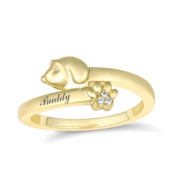 Puppy and Lab- created White Sapphire Paw Ring (1 Line)