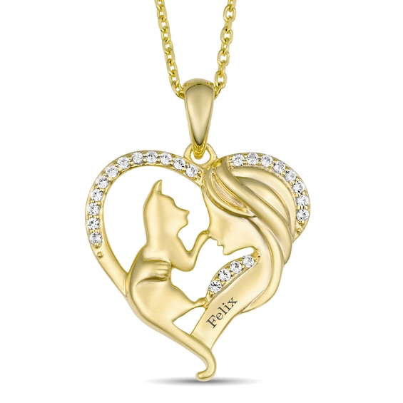 Lab-Created White Sapphire Cat Heart Pendant Necklace (1 Line)