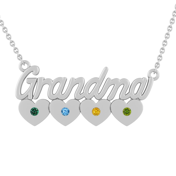 Birthstone 'Grandma' Hearts Necklace (4 Stones)