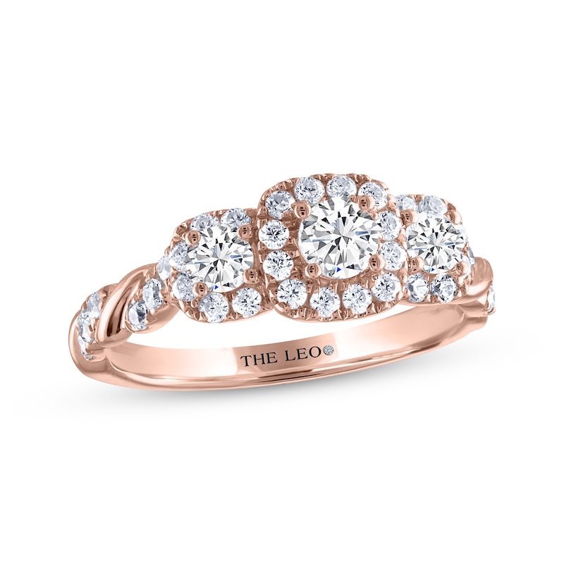 Main Image 1 of THE LEO Diamond Round-Cut Three-Stone Engagement Ring 3/4 ct tw 14K Rose Gold