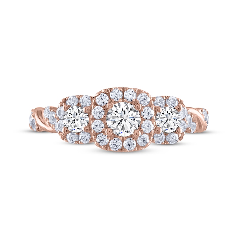 Main Image 3 of THE LEO Diamond Round-Cut Three-Stone Engagement Ring 3/4 ct tw 14K Rose Gold
