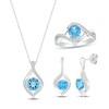 Thumbnail Image 1 of Swiss Blue Topaz & White Lab-Created Sapphire Round Gift Set Sterling Silver - Size 7
