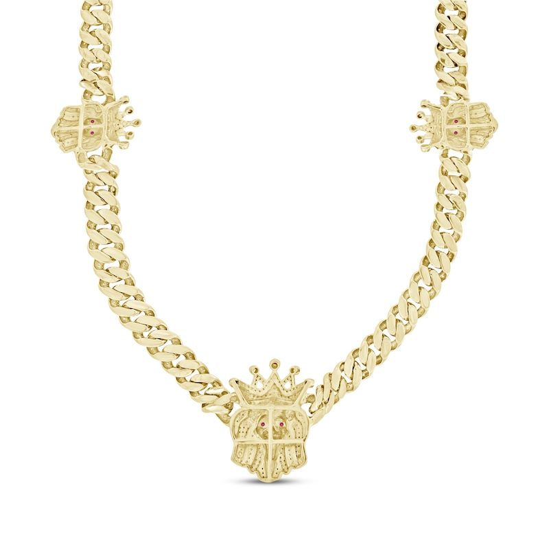 Men's Diamond & Lab-Created Ruby Lion with Crown Necklace 2 ct tw 10K Yellow Gold 20"