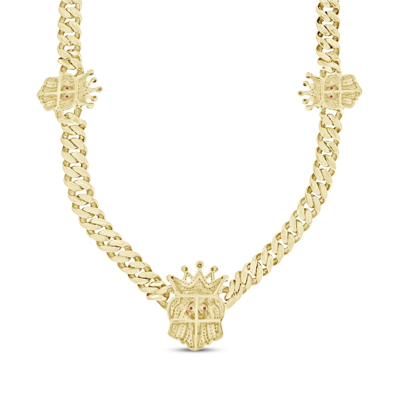 Main Image 4 of Men's Diamond & Lab-Created Ruby Lion with Crown Necklace 2 ct tw 10K Yellow Gold 20&quot;