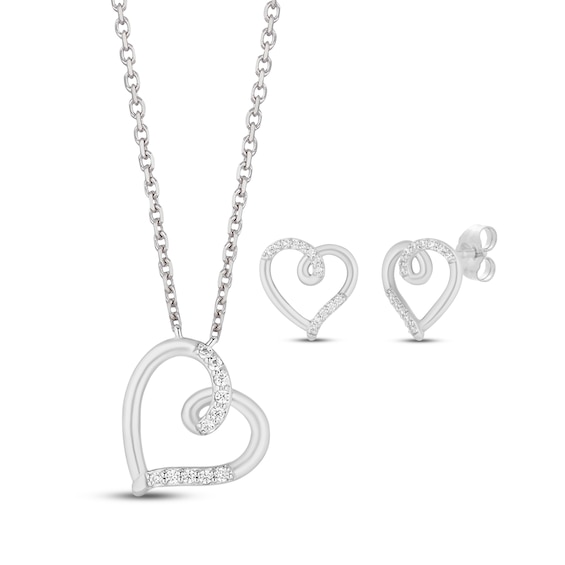Kay Hallmark Diamonds Swirling Hearts Gift Set 1/8 ct tw Sterling Silver 18"