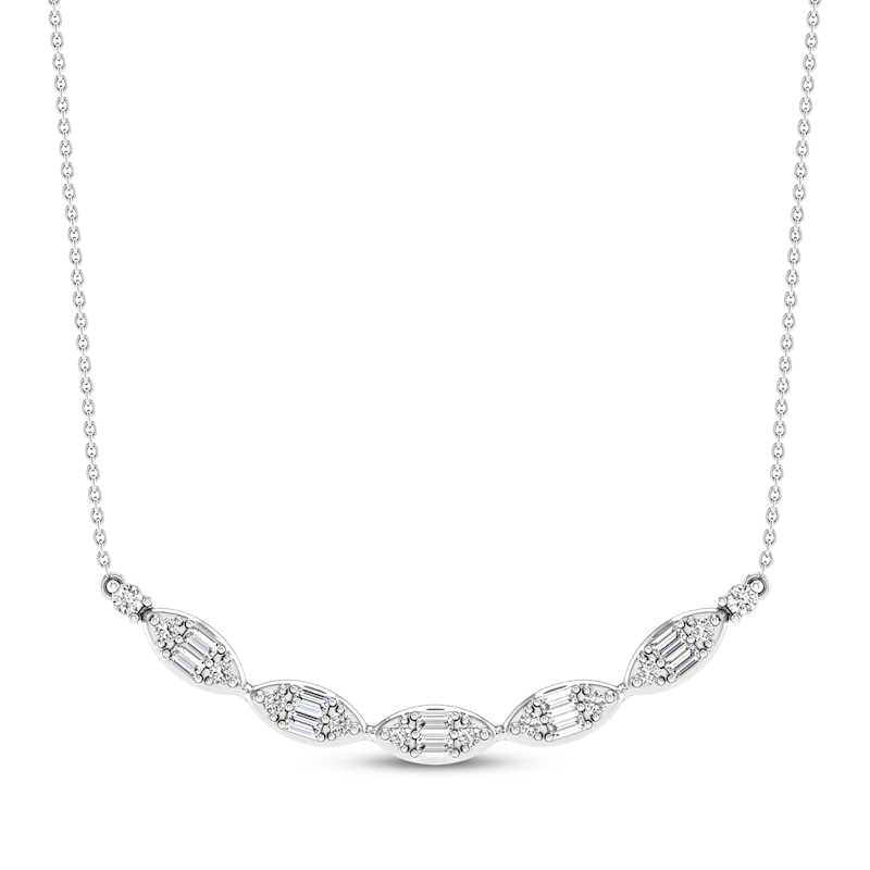 Baguette & Round-Cut Diamond Smile Necklace 1/5 ct tw 10K White Gold 18”