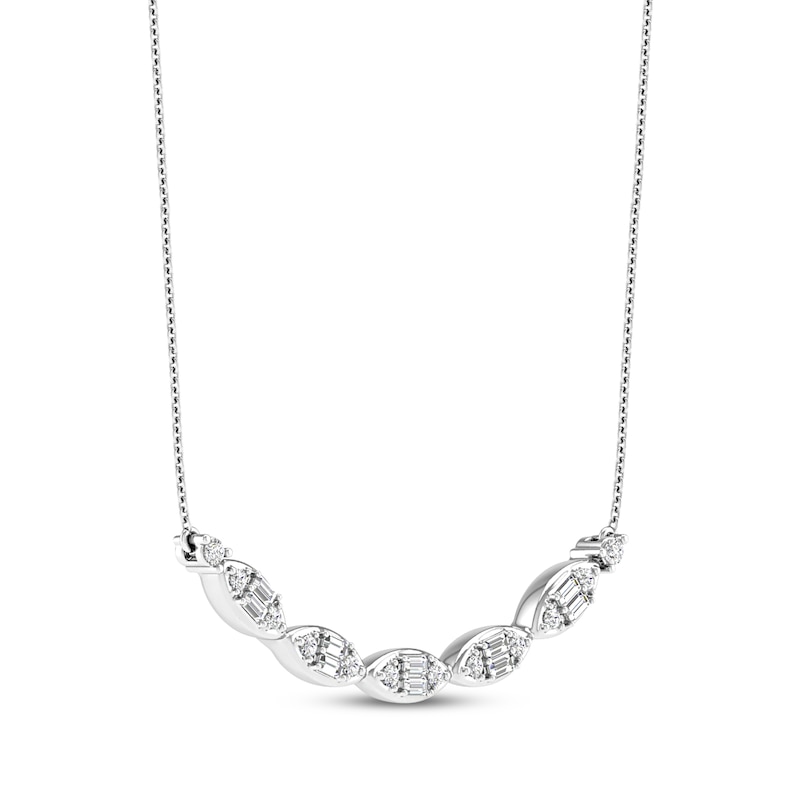 Baguette & Round-Cut Diamond Smile Necklace 1/5 ct tw 10K White Gold 18”