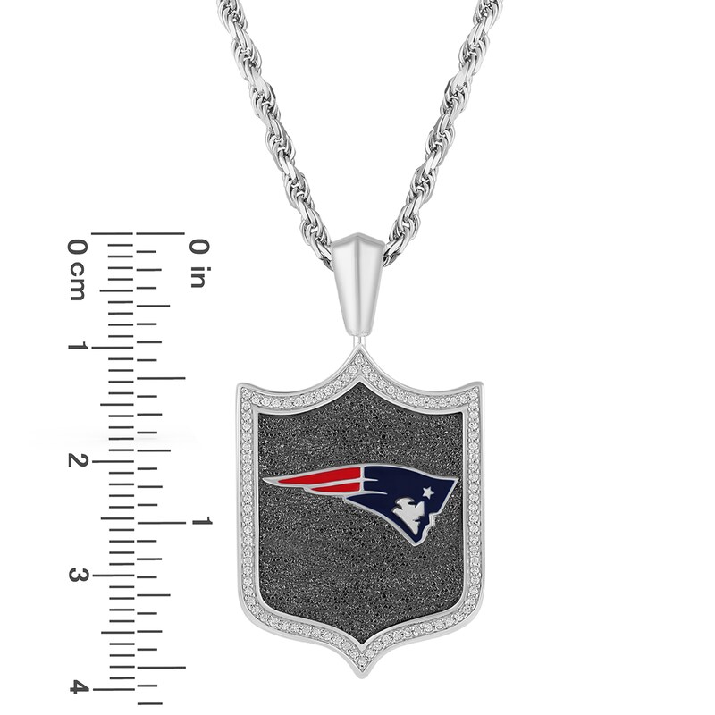 True Fans New England Patriots 1/5 CT. T.W. Diamond and Enamel Reversible Shield Necklace in Sterling Silver