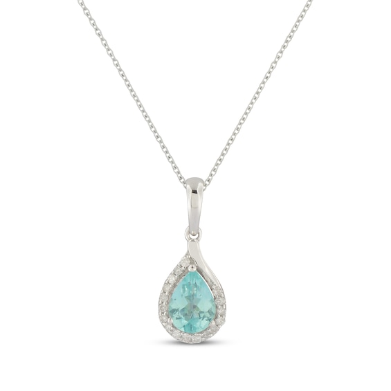 Pear-Shaped Coastal Blue Apatite & Round-Cut Diamond Necklace 1/15 ct tw Sterling Silver 18”