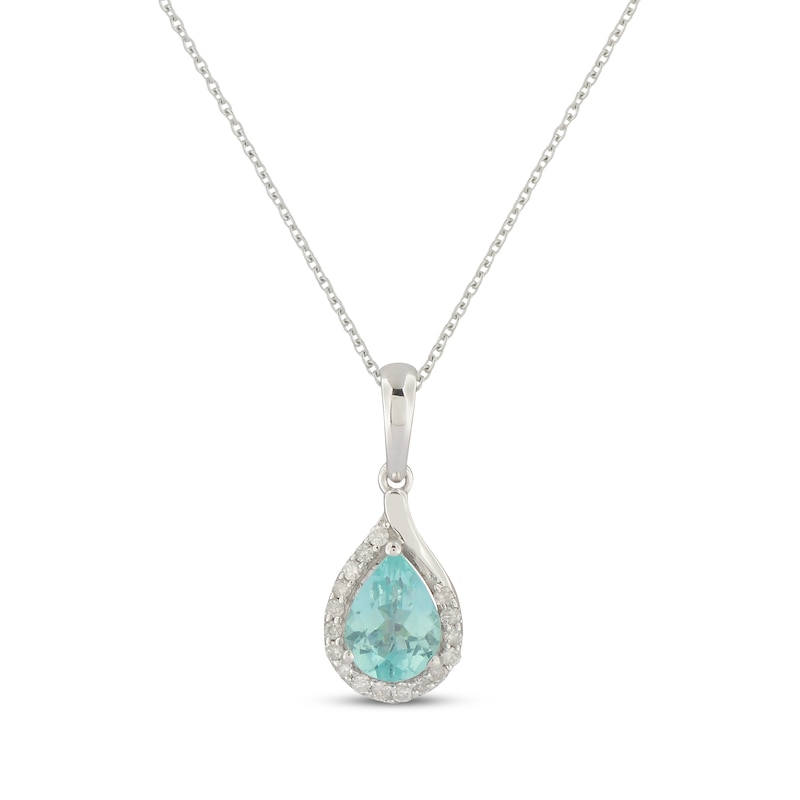 Main Image 1 of Pear-Shaped Coastal Blue Apatite & Round-Cut Diamond Necklace 1/15 ct tw Sterling Silver 18”