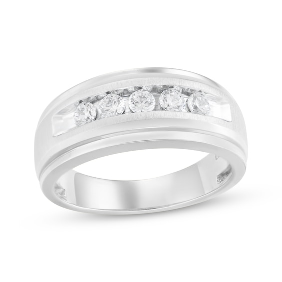 Men's Diamond Five-Stone Brushed Wedding Band 1/2 ct tw 10K White Gold