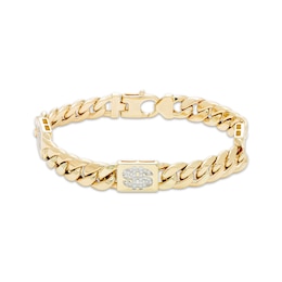 Men's Diamond Dollar Sign Solid Cuban Curb Chain Bracelet 3/8 ct tw 10K Yellow Gold 8.5"