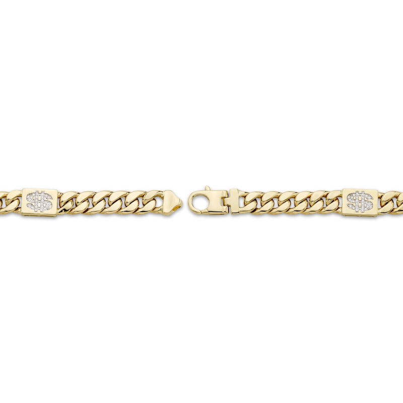 Main Image 3 of Men's Diamond Dollar Sign Solid Cuban Curb Chain Bracelet 3/8 ct tw 10K Yellow Gold 8.5&quot;