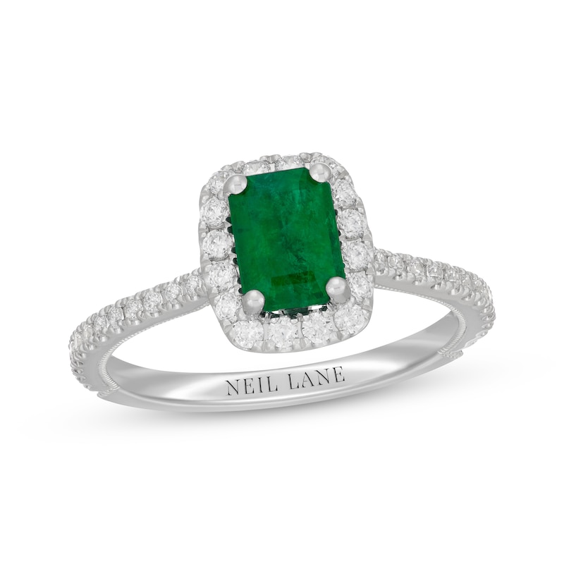 Neil Lane Emerald-Cut Natural Emerald & Diamond Engagement Ring 1/2 ct tw 14K White Gold