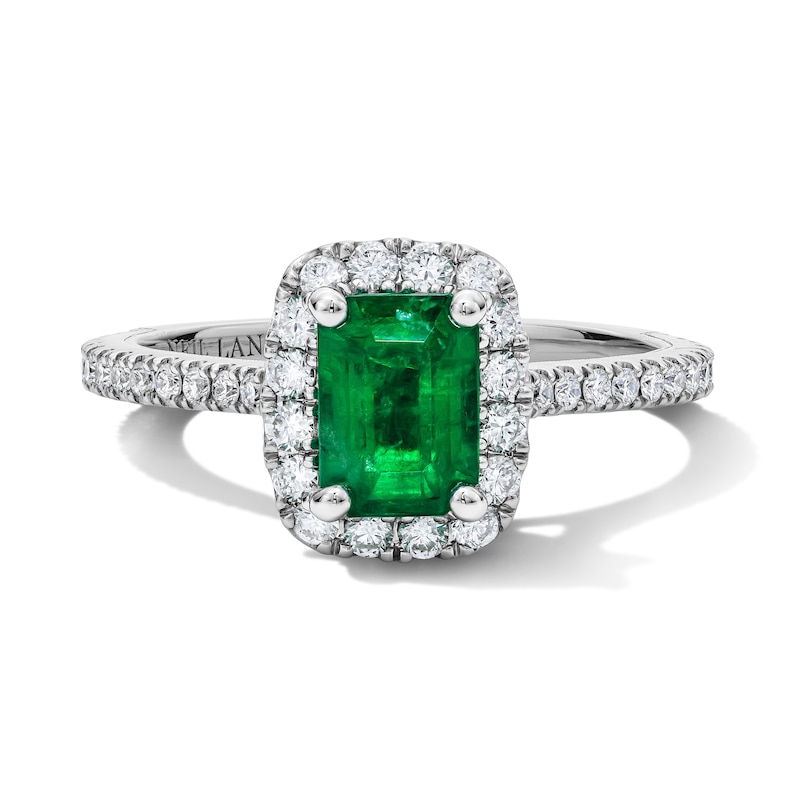 Main Image 7 of Neil Lane Emerald-Cut Natural Emerald & Diamond Engagement Ring 1/2 ct tw 14K White Gold