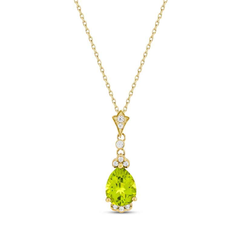 Pear-Shaped Peridot & Diamond Drop Necklace 1/10 ct tw 10K Yellow Gold 18"