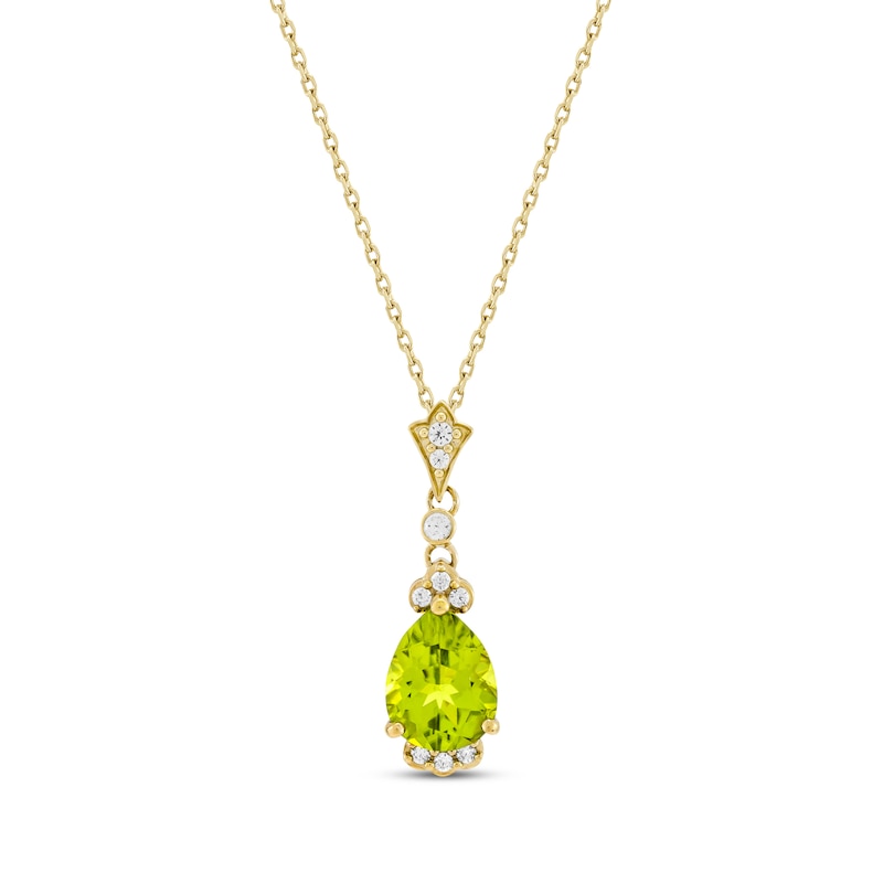 Main Image 1 of Pear-Shaped Peridot & Diamond Drop Necklace 1/10 ct tw 10K Yellow Gold 18&quot;