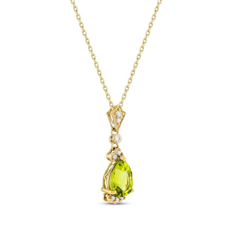 Pear-Shaped Peridot & Diamond Drop Necklace 1/10 ct tw 10K Yellow Gold 18"