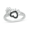 Thumbnail Image 0 of Black & White Diamond Dog Paw Print Heart Ring 1/20 ct tw Sterling Silver