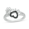 Thumbnail Image 1 of Black & White Diamond Dog Paw Print Heart Ring 1/20 ct tw Sterling Silver